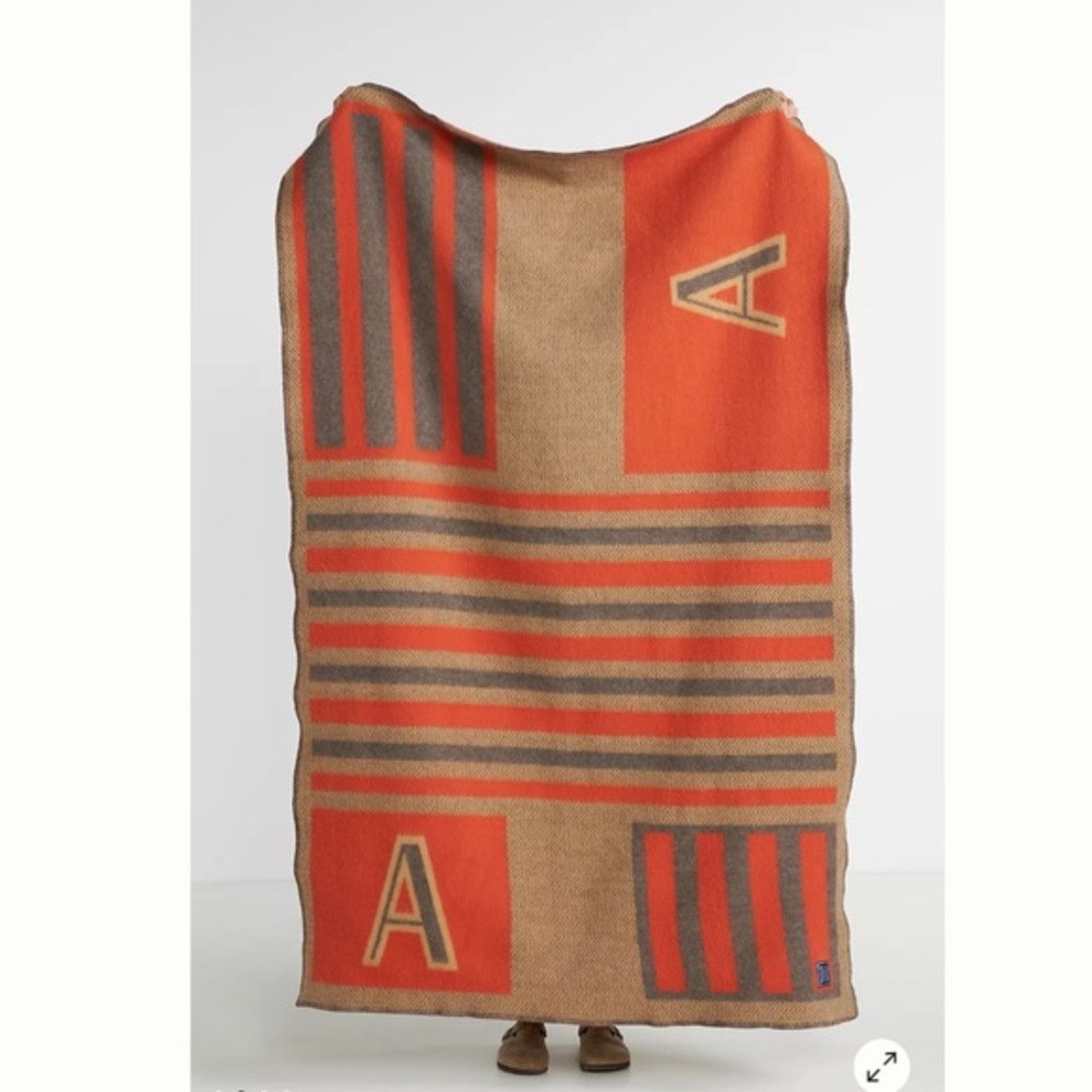 New! Anthropologie-Faribault Monogram Wool Blend Throw Blanket-A